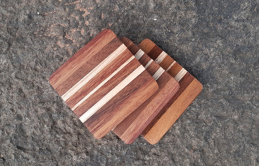 Kalaimadu Coasters (White Oak -Padauk stripes)